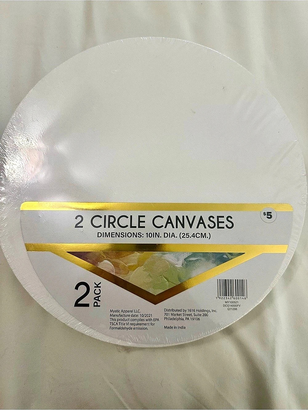 2-Pack 10-Inch Round Canvases NWT